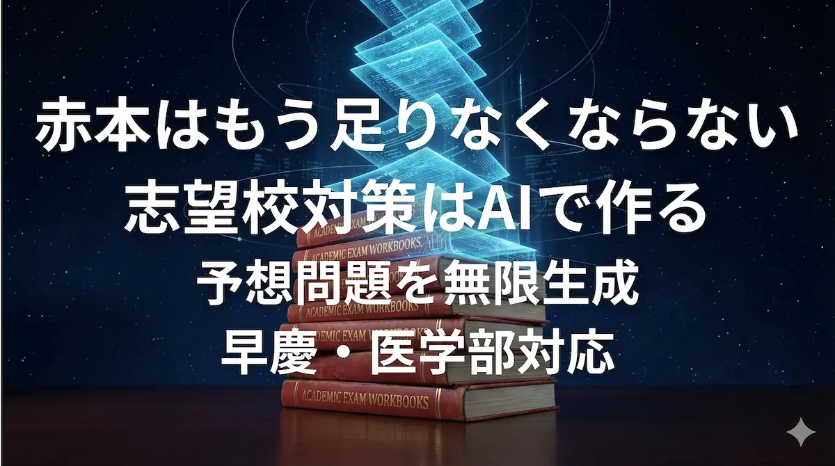 赤本（過去問）からAIで大学入試予想問題を無限に生成するイメージ画像