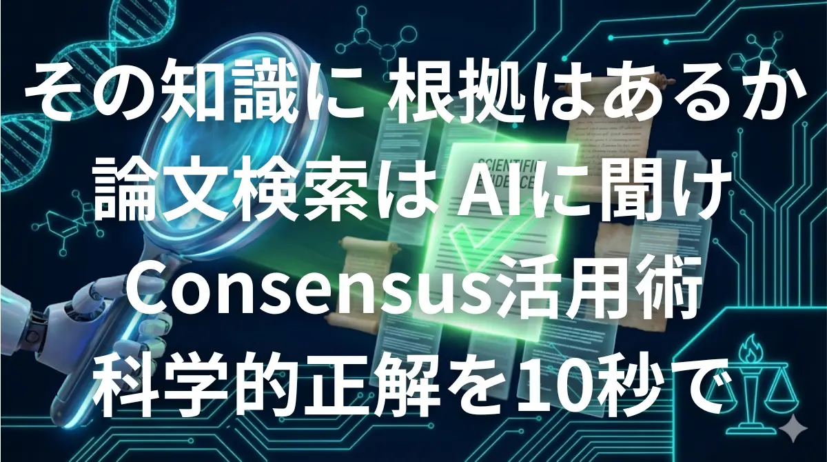 Consensus AIを使って論文検索し科学的根拠を見つけるイメージ画像
