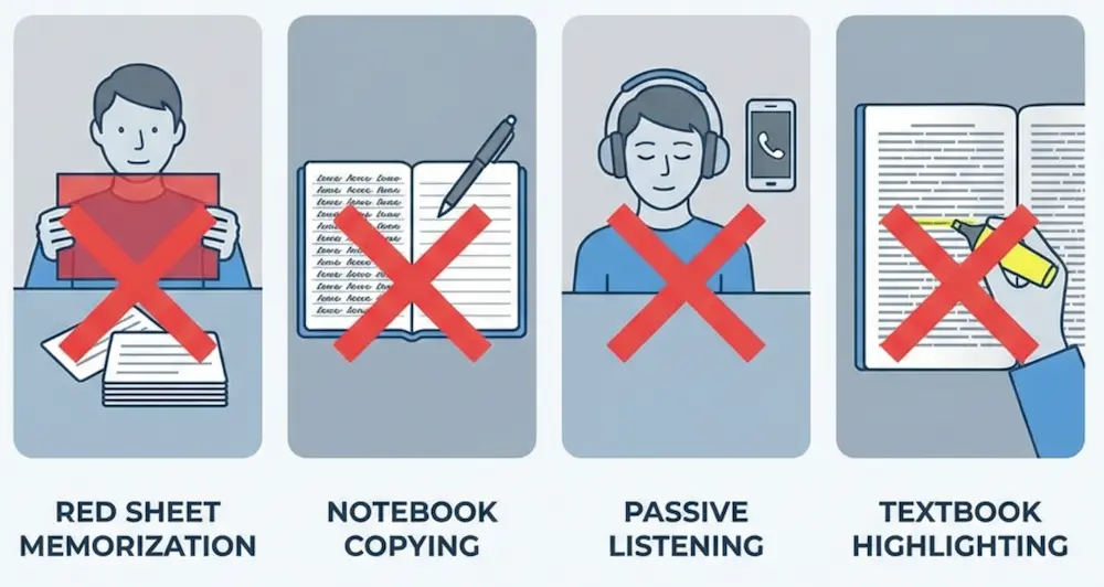 NG学習法（赤シート、ノート書き写し、聞き流し、ハイライト）