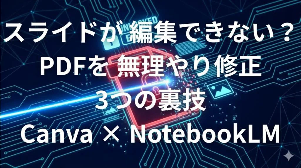 NotebookLMの編集できないPDFスライドをCanvaで無理やり修正する裏技のイメージ画像
