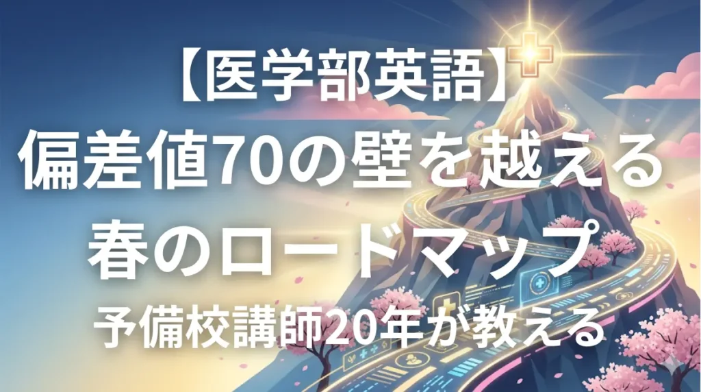 「春」と「医学部合格への道のり」を象徴する、明るく希望に満ちたロードマップの画像