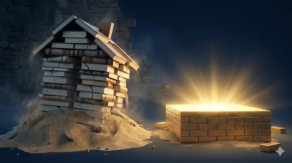 単語や文法といった基礎が固まっていない状態で英語長文を読もうとして、理解が崩壊している様子を表した図解イメージ