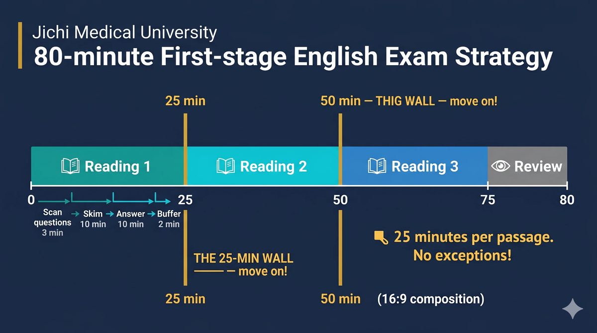 自治医科大学医学部英語 一次試験80分タイムライン時間配分ロードマップ