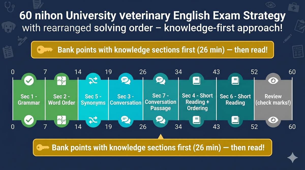 日本大学生物資源科学部獣医学科英語 60分タイムライン時間配分ロードマップ