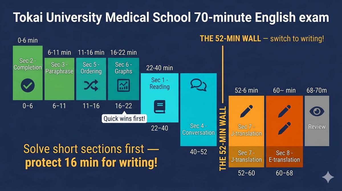 東海大学医学部英語 70分タイムライン時間配分ロードマップ