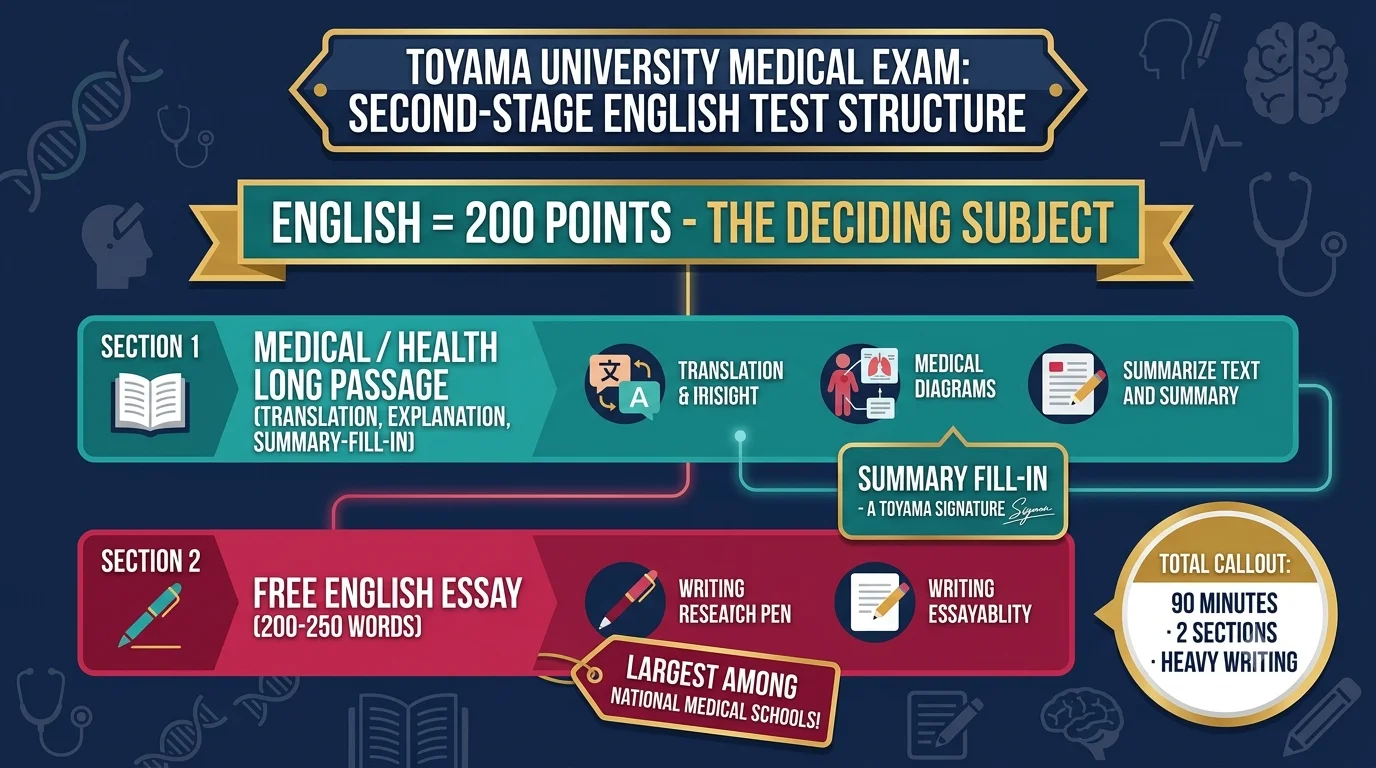 富山大学医学部 英語の試験構成 - 90分大問2題と200語超の自由英作文