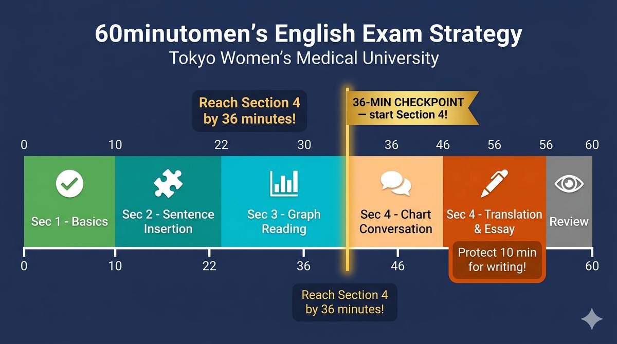 東京女子医科大学医学部英語 60分タイムライン時間配分ロードマップ