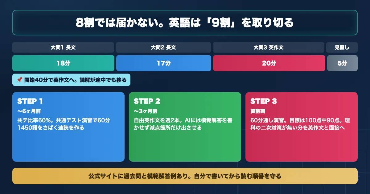 秋田大学医学部医学科 英語対策のAI活用ロードマップを示す図解