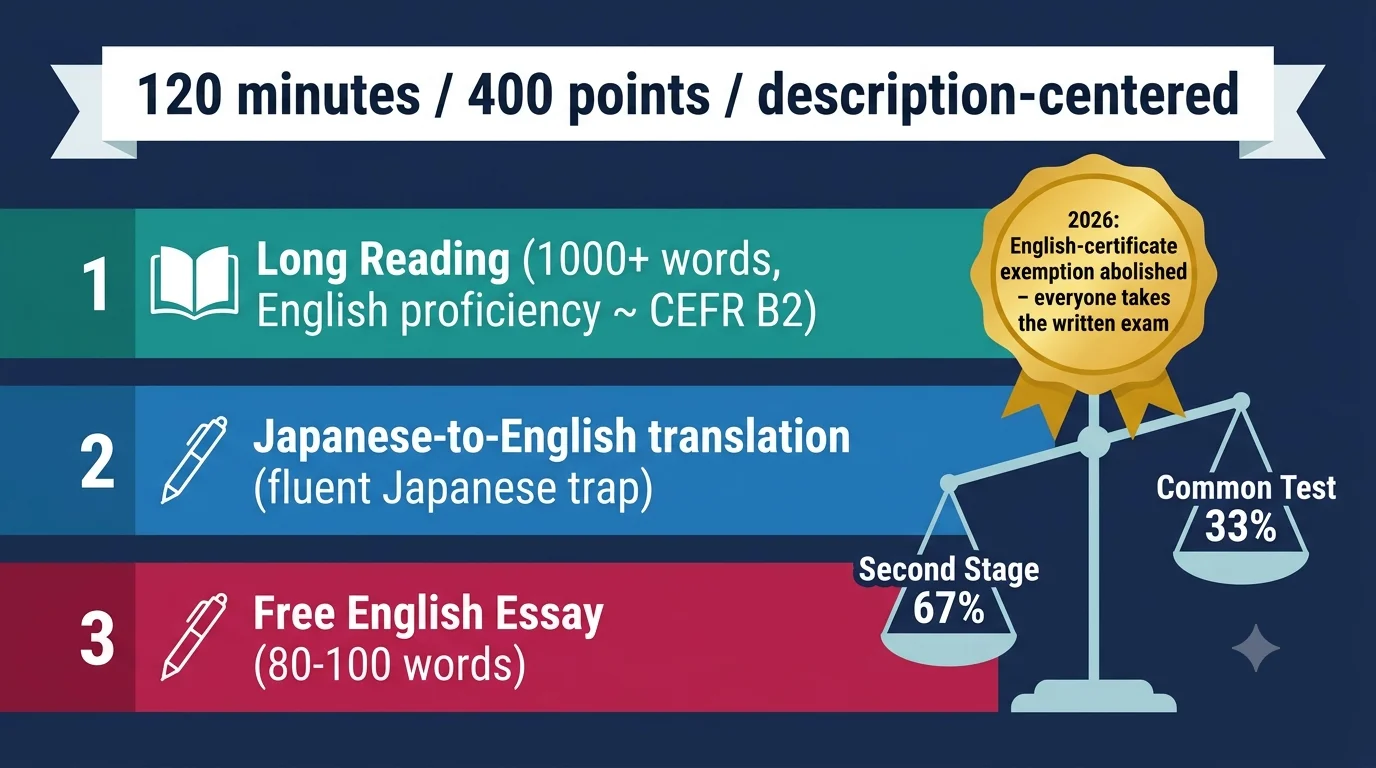 岡山大学医学部 英語試験の基本データを示す図解
