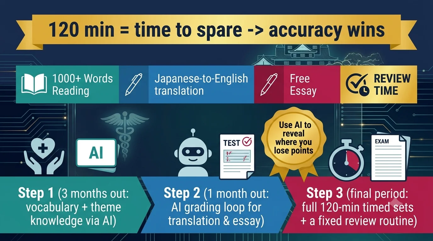 岡山大学医学部 英語対策のAI活用ロードマップを示す図解