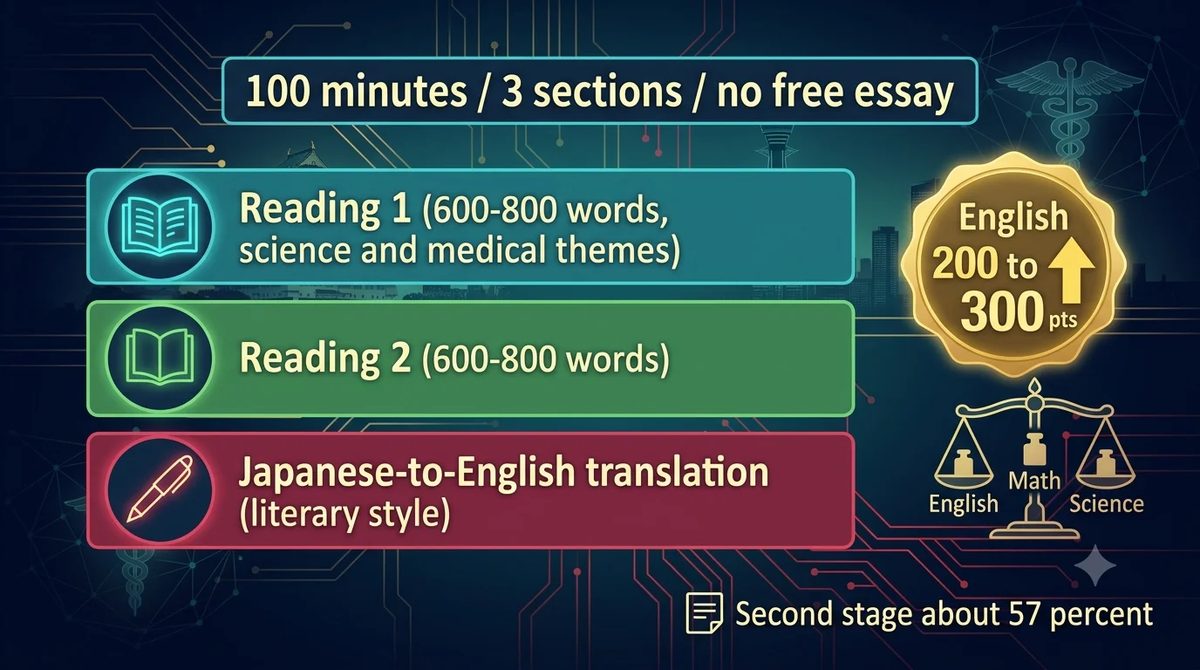 大阪公立大学医学部 英語試験の基本データを示す図解