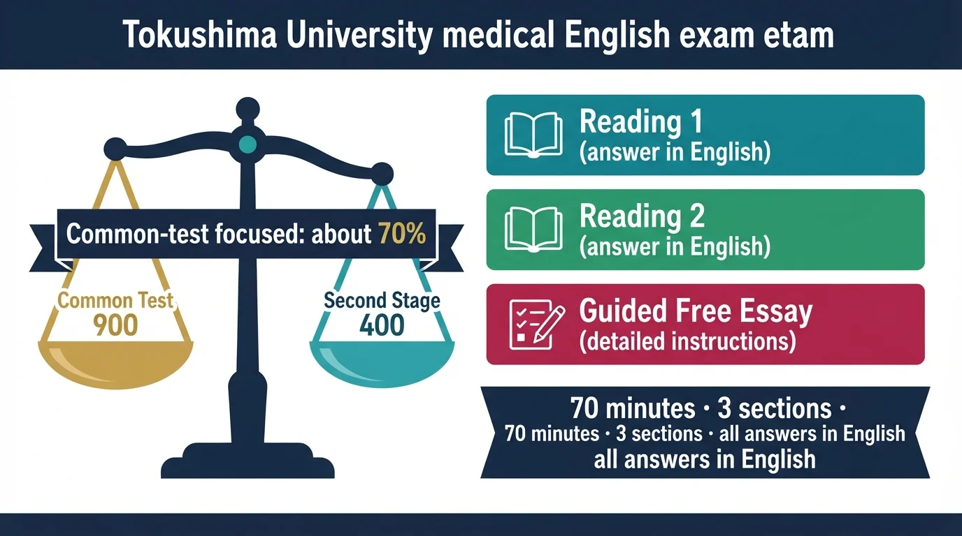 徳島大学医学部 英語の試験構成 - 共通テスト重視型と70分の二次英語
