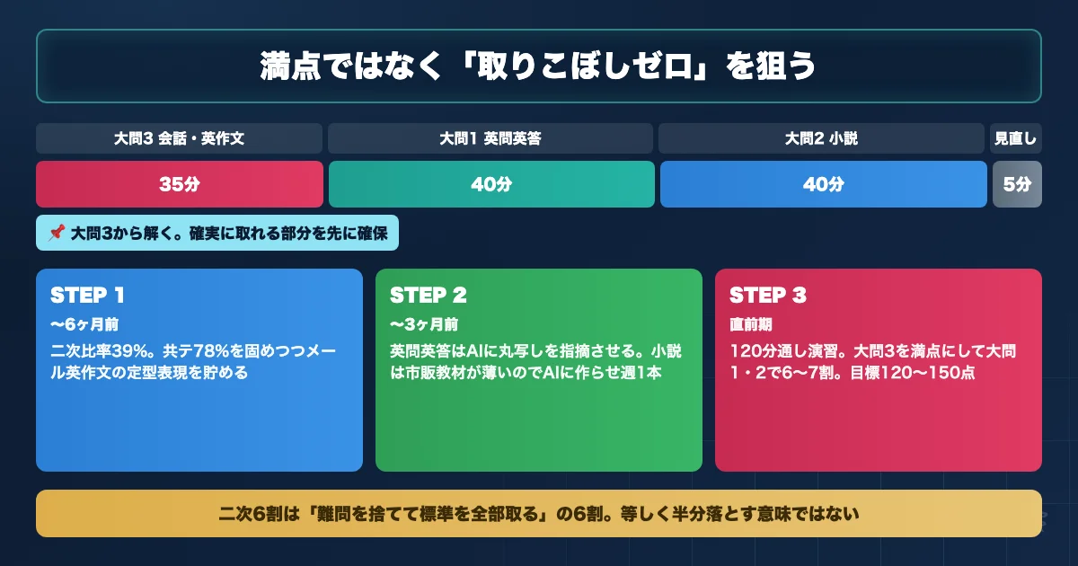 山口大学医学部医学科 英語対策のAI活用ロードマップを示す図解
