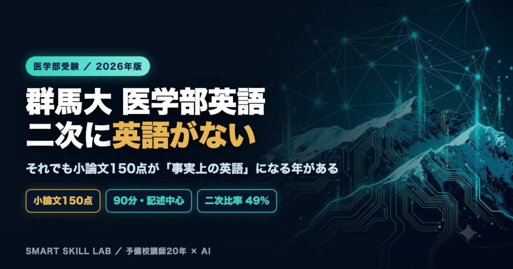 群馬大学医学部医学科 英語の傾向と対策 - 二次に英語の科目名がなく小論文150点が事実上の英語試験になる2026年版戦略