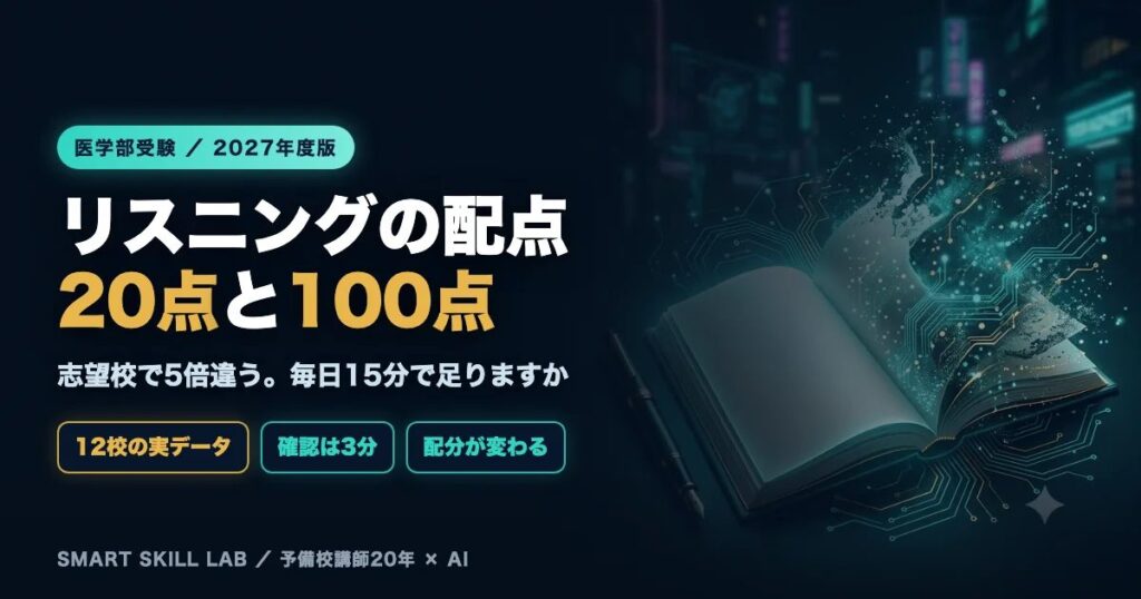 医学部英語のリスニング配点比較 - 共通テストのリスニングは20点から100点まで5倍の差がある