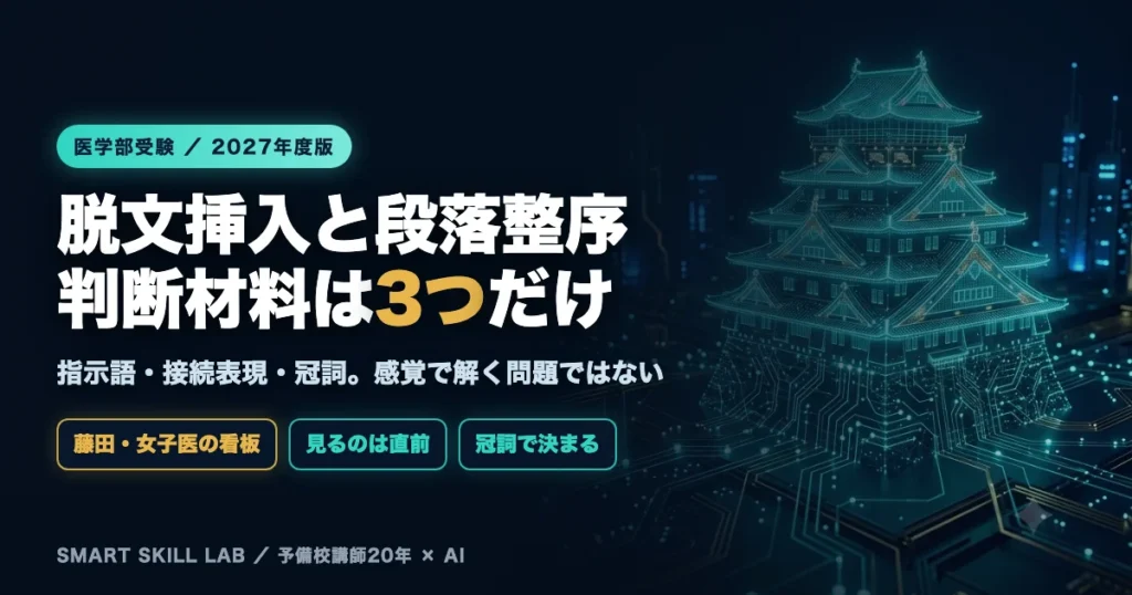 医学部英語の脱文挿入と段落整序 - 判断材料は指示語・接続表現・冠詞の3つ