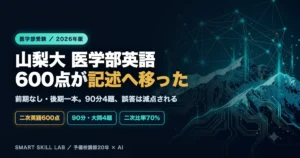 山梨大学医学部医学科 英語の傾向と対策 - 前期なし後期一本、二次英語600点が90分4題の記述式に移った2026年版戦略